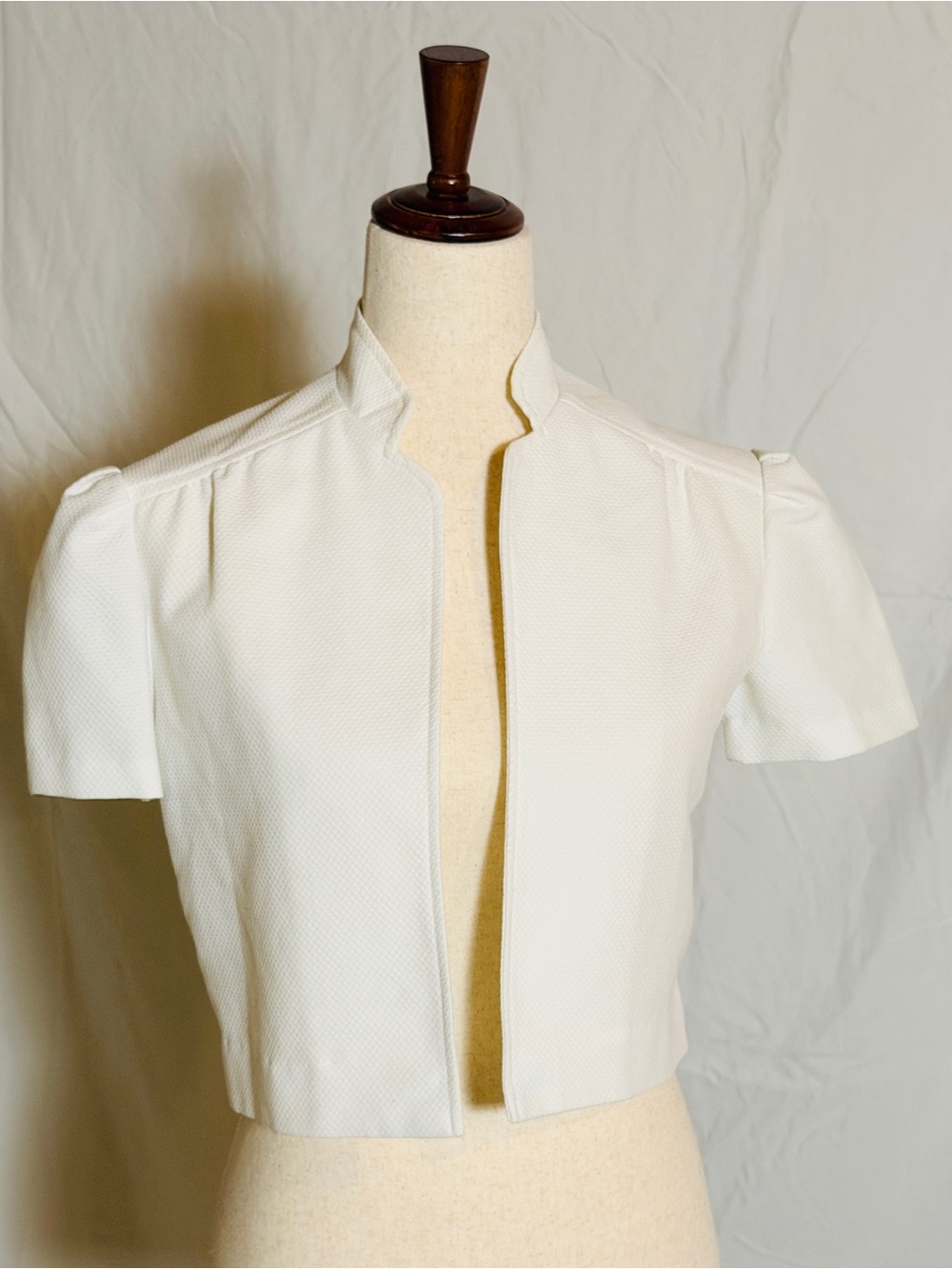 Vintage Lanz originals Short Sleeve Open Front puff sleeves Jacket in White 70s